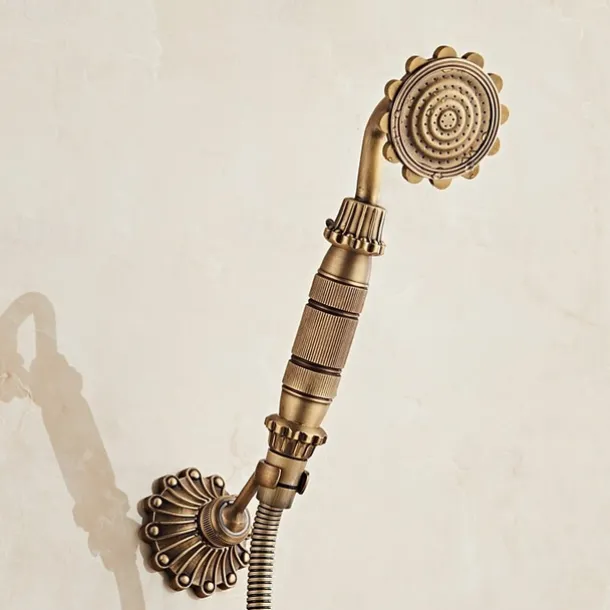 Bathtub Faucet - Retro Antique Brass Wall Installation Ceramic Valve Bath Shower Mixer Taps / Country / Single Handle / Yes / Rain Shower / Handshower Included