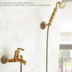 Bathtub Faucet - Retro Antique Brass Wall Installation Ceramic Valve Bath Shower Mixer Taps / Country / Single Handle / Yes / Rain Shower / Handshower Included
