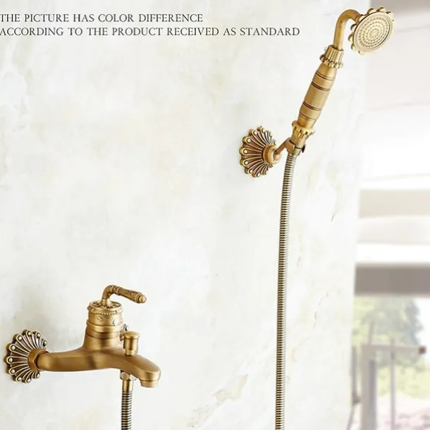 Bathtub Faucet - Retro Antique Brass Wall Installation Ceramic Valve Bath Shower Mixer Taps / Country / Single Handle / Yes / Rain Shower / Handshower Included