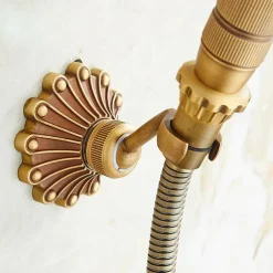 Bathtub Faucet - Retro Antique Brass Wall Installation Ceramic Valve Bath Shower Mixer Taps / Country / Single Handle / Yes / Rain Shower / Handshower Included