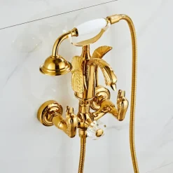 Bathtub Faucet - Retro Vintage Electroplated Wall Installation Brass Valve Bath Shower Mixer Taps