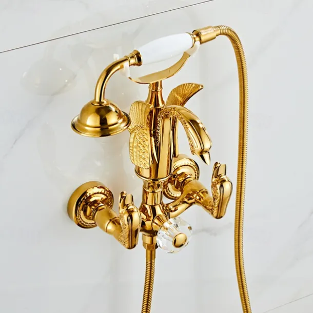 Bathtub Faucet - Retro Vintage Electroplated Wall Installation Brass Valve Bath Shower Mixer Taps
