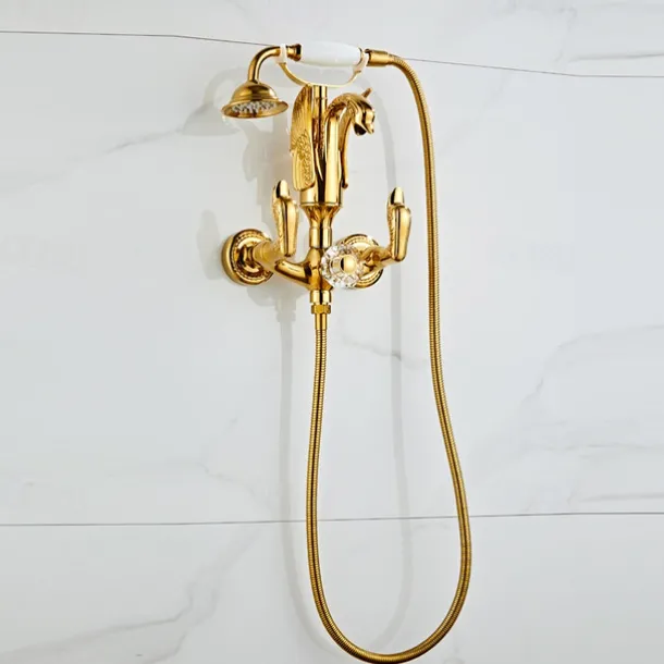 Bathtub Faucet - Retro Vintage Electroplated Wall Installation Brass Valve Bath Shower Mixer Taps