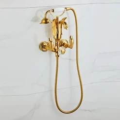 Bathtub Faucet - Retro Vintage Electroplated Wall Installation Brass Valve Bath Shower Mixer Taps