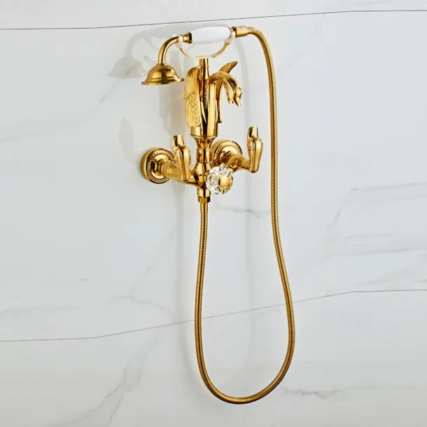 Bathtub Faucet - Retro Vintage Electroplated Wall Installation Brass Valve Bath Shower Mixer Taps