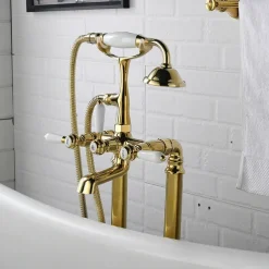 Bathtub Faucet - Retro Vintage Electroplated Free Standing Ceramic Valve Bath Shower Mixer Taps