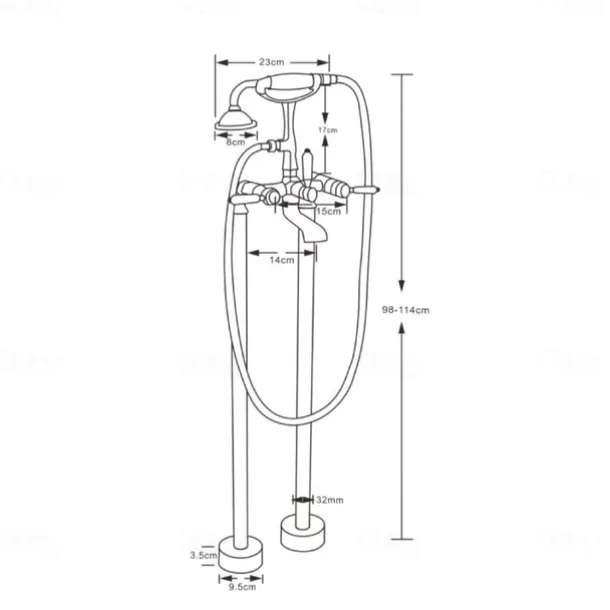 Bathtub Faucet - Retro Vintage Electroplated Free Standing Ceramic Valve Bath Shower Mixer Taps