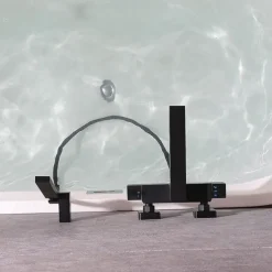 Bathtub Faucet Black Wall Mounted, Bathroom Faucet Bath Roman Tub Filler Mixer Tap Brass, 2 Hole Sprayer with Cold Hot Water Hose