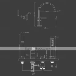 Bathtub Faucet Deck Mounted, Widespread Bathroom Faucet Bath Roman Tub Filler Mixer Tap Brass, 4 Hole 2 Handle Shower Sprayer with Cold Hot Water Hose