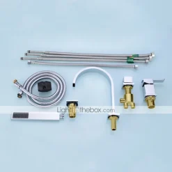 Bathtub Faucet Deck Mounted, Widespread Bathroom Faucet Bath Roman Tub Filler Mixer Tap Brass, 4 Hole 2 Handle Shower Sprayer with Cold Hot Water Hose