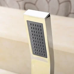 Bathtub Faucet Deck Mounted, Bathroom Faucet Bath Roman Tub Filler Mixer Tap Brass with Handheld, 5 Hole 3 Handle Sprayer with Cold Hot Water Hose