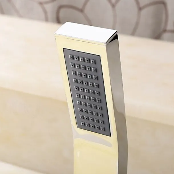 Bathtub Faucet Deck Mounted, Bathroom Faucet Bath Roman Tub Filler Mixer Tap Brass with Handheld, 5 Hole 3 Handle Sprayer with Cold Hot Water Hose