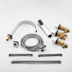 Bathtub Faucet Deck Mounted, Bathroom Faucet Bath Roman Tub Filler Mixer Tap Brass with Handheld, 5 Hole 3 Handle Sprayer with Cold Hot Water Hose