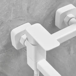 Bathtub Faucet Dual Spout Wall Mounted White, Bath Tub Filler Mixer Brass Tap with Heldhand Showerhand, Ceramic Valve Single Handle Control