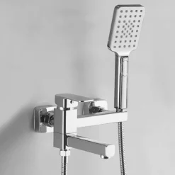 Bathtub Faucet Dual Spout Wall Mounted, Bath Tub Filler Mixer Brass Tap with Heldhand Showerhand, Ceramic Valve Single Handle Control