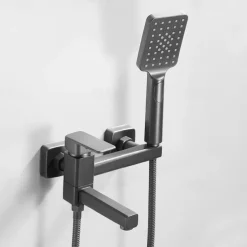 Bathtub Faucet Dual Spout Wall Mounted, Bath Tub Filler Mixer Brass Tap with Heldhand Showerhand, Ceramic Valve Single Handle Control