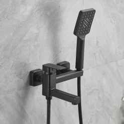 Bathtub Faucet Dual Spout Wall Mounted, Bath Tub Filler Mixer Brass Tap with Heldhand Showerhand, Ceramic Valve Single Handle Control