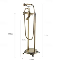 Bathtub Faucet Floor Mounted, Brass Retro Style Telephone Shape Brass Electroplated Finish Two Handles Two Holes Shower Faucet with Handshower and Drain
