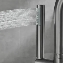 Bathtub Faucet Floor Mount Freestanding Tub Filler Brass High Flow Shower Faucets with Handheld Shower Mixer Taps Swivel Spout