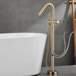 Bathtub Faucet Floor Mount Freestanding Tub Filler Brass High Flow Shower Faucets with Handheld Shower Mixer Taps Swivel Spout