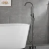 Bathtub Faucet Floor Mount Freestanding Tub Filler Brass High Flow Shower Faucets with Handheld Shower Mixer Taps Swivel Spout(Gun Grey)