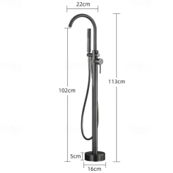 Bathtub Faucet Floor Mount Freestanding Tub Filler Brass High Flow Shower Faucets with Handheld Shower Mixer Taps Swivel Spout(Gun Grey)