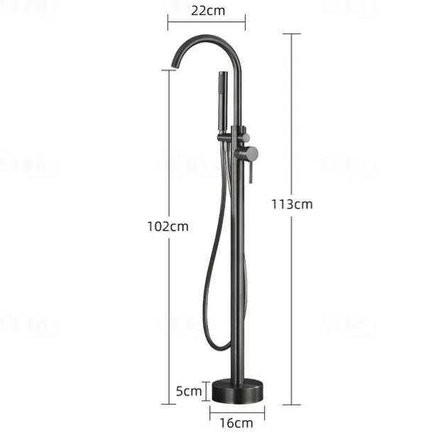 Bathtub Faucet Floor Mount Freestanding Tub Filler Brass High Flow Shower Faucets with Handheld Shower Mixer Taps Swivel Spout(Gun Grey)