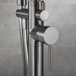 Bathtub Faucet Floor Mount Freestanding Tub Filler Brass High Flow Shower Faucets with Handheld Shower Mixer Taps Swivel Spout(Gun Grey)