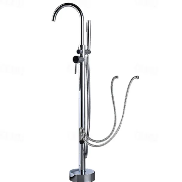 Bathtub Faucet Floor Mount Freestanding Bath Tub Filler Mixer Taps Brass, 360 Swivel High Arc Spout Standing Shower Clawfoot Tub with Handheld Shower Mixer Taps