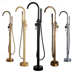 Bathtub Faucet Floor Mount Freestanding Bath Tub Filler Mixer Taps Brass, 360 Swivel High Arc Spout Standing Shower Clawfoot Tub with Handheld Shower Mixer Taps