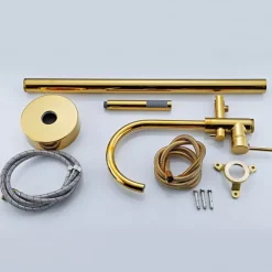 Bathtub Faucet Floor Mount Freestanding Bath Tub Filler Mixer Taps Brass, 360 Swivel High Arc Spout Standing Shower Clawfoot Tub with Handheld Shower Mixer Taps