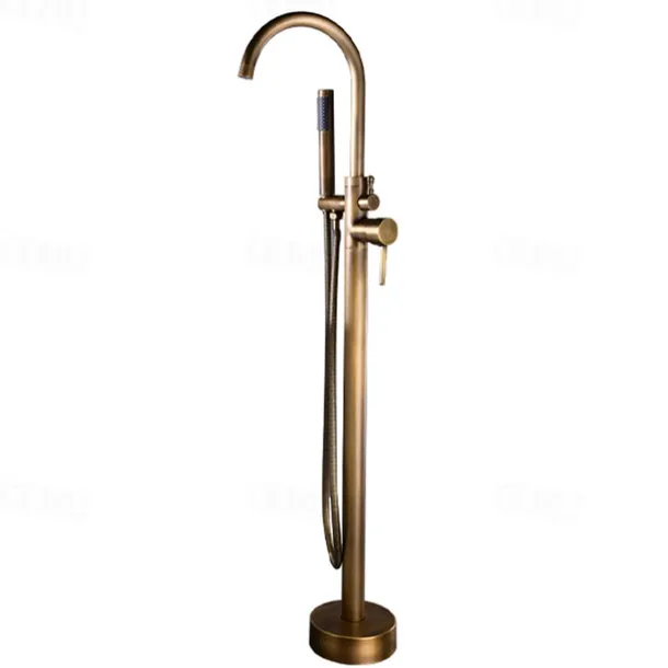 Bathtub Faucet Floor Mount Freestanding Bath Tub Filler Mixer Taps Brass, 360 Swivel High Arc Spout Standing Shower Clawfoot Tub with Handheld Shower Mixer Taps