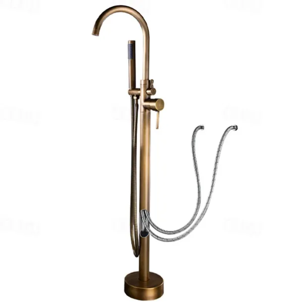 Bathtub Faucet Floor Mount Freestanding Bath Tub Filler Mixer Taps Brass, 360 Swivel High Arc Spout Standing Shower Clawfoot Tub with Handheld Shower Mixer Taps
