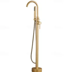 Bathtub Faucet Floor Mount Freestanding Bath Tub Filler Mixer Taps Brass, 360 Swivel High Arc Spout Standing Shower Clawfoot Tub with Handheld Shower Mixer Taps