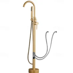 Bathtub Faucet Floor Mount Freestanding Bath Tub Filler Mixer Taps Brass, 360 Swivel High Arc Spout Standing Shower Clawfoot Tub with Handheld Shower Mixer Taps
