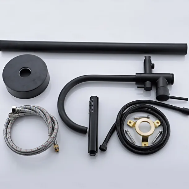 Bathtub Faucet Floor Mount Freestanding Bath Tub Filler Mixer Taps Brass, 360 Swivel High Arc Spout Standing Shower Clawfoot Tub with Handheld Shower Mixer Taps