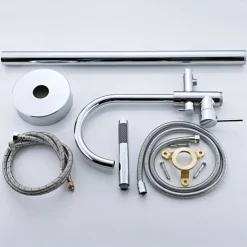 Bathtub Faucet Floor Mount Freestanding Bath Tub Filler Mixer Taps Brass, 360 Swivel High Arc Spout Standing Shower Clawfoot Tub with Handheld Shower Mixer Taps