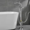 Bathtub Faucet Floor Mount Freestanding Tub Filler Brass High Flow Shower Faucets with Handheld Shower Mixer Taps Swivel Spout(Gun Grey/Brushed Golden)