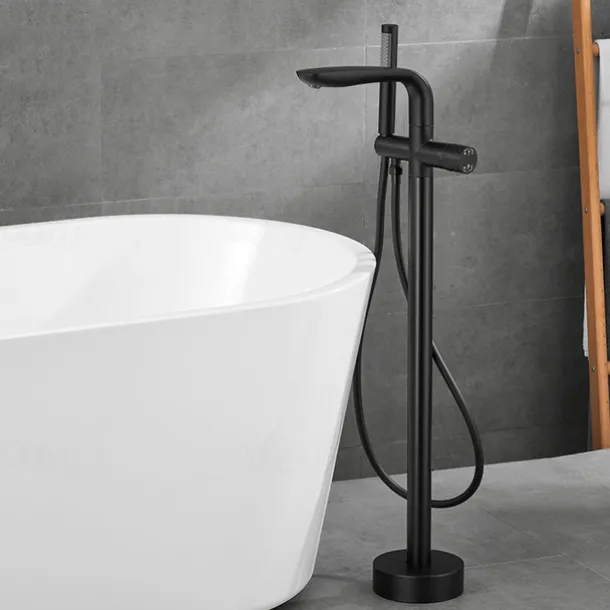 Bathtub Faucet Floor Mount Freestanding Tub Filler Brass High Flow Shower Faucets with Handheld Shower Mixer Taps Swivel Spout(Gun Grey/Brushed Golden)