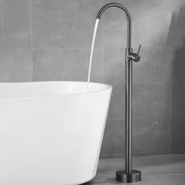 Bathtub Faucet Gun Grey Contemporary Electroplated Free Standing Ceramic Valve Bath Shower Mixer Taps