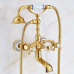 Bathtub Faucet Mixer Tap Telephone Style Luxury Golden Polish With Sprayer Hand Shower Rotate Spout tub Hot and Cold Water