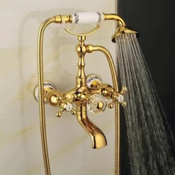 Bathtub Faucet Mixer Tap Telephone Style Luxury Golden Polish With Sprayer Hand Shower Rotate Spout tub Hot and Cold Water