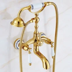 Bathtub Faucet Mixer Tap Telephone Style Luxury Golden Polish With Sprayer Hand Shower Rotate Spout tub Hot and Cold Water