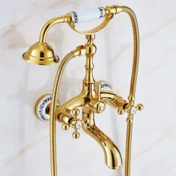 Bathtub Faucet Mixer Tap Telephone Style Luxury Golden Polish With Sprayer Hand Shower Rotate Spout tub Hot and Cold Water