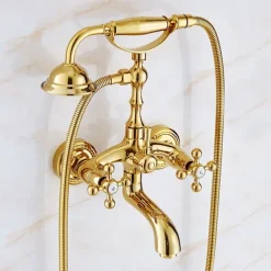 Bathtub Faucet Mixer Tap Telephone Style Luxury Golden Polish With Sprayer Hand Shower Rotate Spout tub Hot and Cold Water