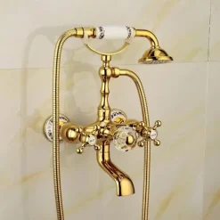 Bathtub Faucet Mixer Tap Telephone Style Luxury Golden Polish With Sprayer Hand Shower Rotate Spout tub Hot and Cold Water