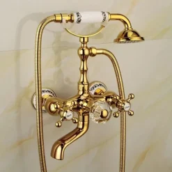 Bathtub Faucet Mixer Tap Telephone Style Luxury Golden Polish With Sprayer Hand Shower Rotate Spout tub Hot and Cold Water