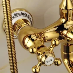 Bathtub Faucet Mixer Tap Telephone Style Luxury Golden Polish With Sprayer Hand Shower Rotate Spout tub Hot and Cold Water