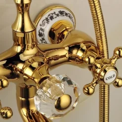 Bathtub Faucet Mixer Tap Telephone Style Luxury Golden Polish With Sprayer Hand Shower Rotate Spout tub Hot and Cold Water