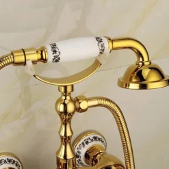 Bathtub Faucet Mixer Tap Telephone Style Luxury Golden Polish With Sprayer Hand Shower Rotate Spout tub Hot and Cold Water